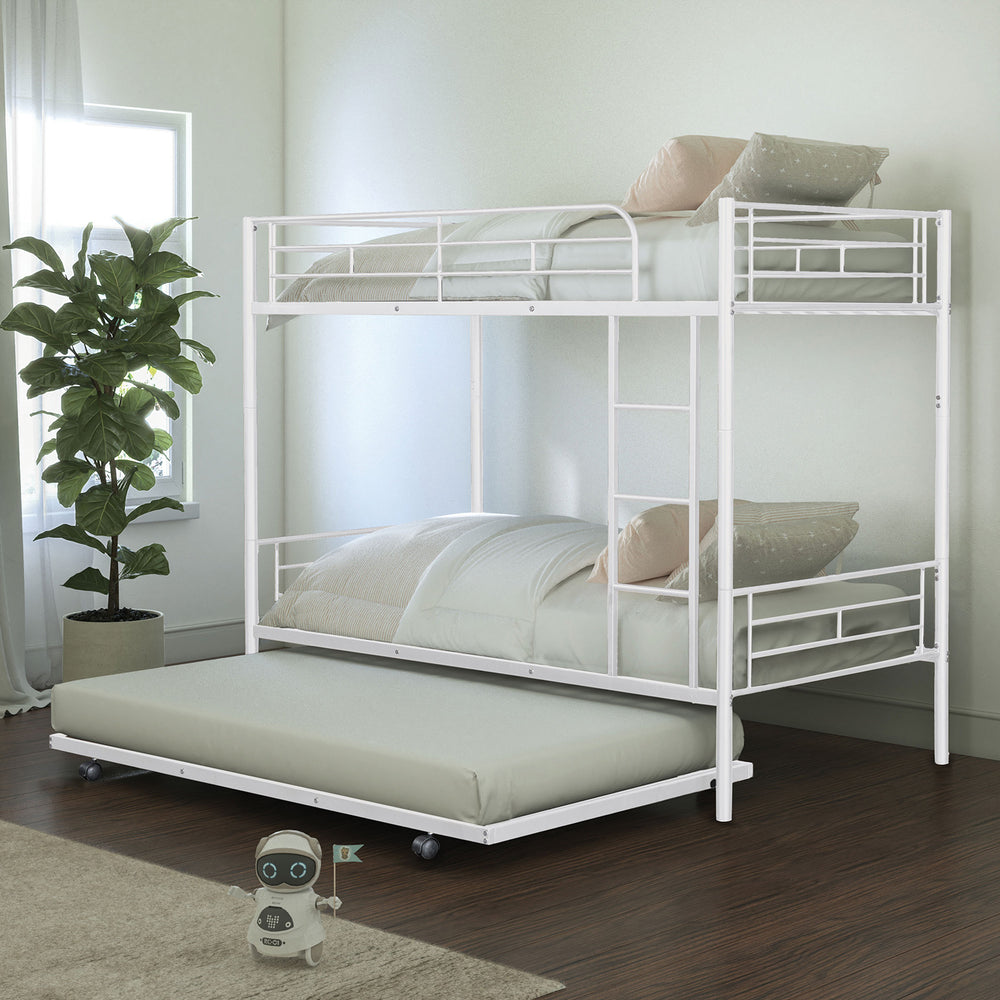 English Elm Contemporary Twin-Over-Twin Bunk Bed with Pull-Out Trundle and Built-In Ladder for Space-Saving Rooms White 80 L x 15 W x 7 H B2741P350235
