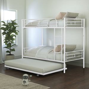 English Elm Contemporary Twin-Over-Twin Bunk Bed with Pull-Out Trundle and Built-In Ladder for Space-Saving Rooms White 80 L x 15 W x 7 H B2741P350235