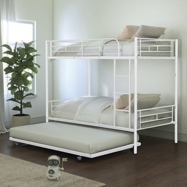 English Elm Contemporary Twin-Over-Twin Bunk Bed with Pull-Out Trundle and Built-In Ladder for Space-Saving Rooms White 80 L x 15 W x 7 H B2741P350235