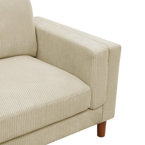 English Elm Corduroy Ribbed Upholstered Sofa with Square Arms Wooden Legs for Living Room Beige B2748P412598