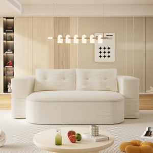 English Elm 78.7" Modern Foldable Corduroy Sofa Bed with 2 Plush Pillows, 2-in-1 Convertible Sleeper and Blanket Beige W3219P317382