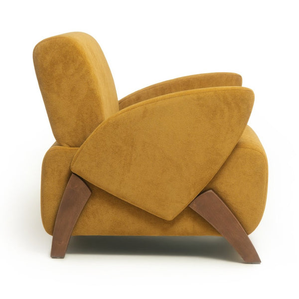 English Elm Lounge Accent Chair Velvet Upholstered Seat with Birch Legs for Compact Living Spaces Brown Yellow W2901P463462