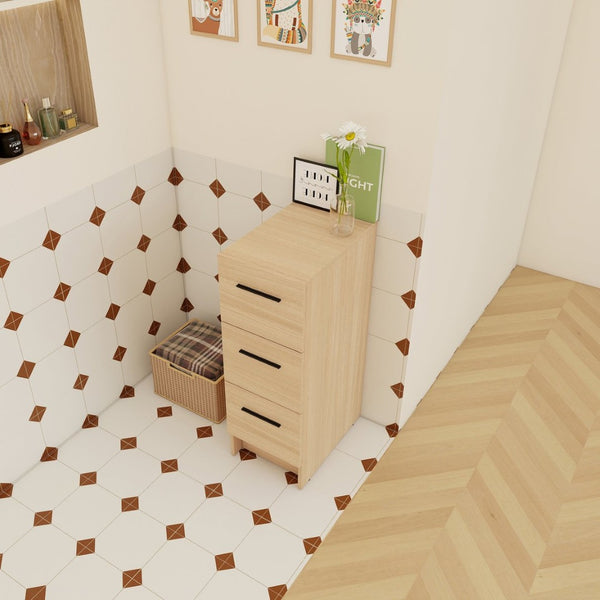 English Elm 12" Wall-mounted Oak Plywood Bathroom Linen Cabinet Slim Floating Single Door Storage W3450P440610