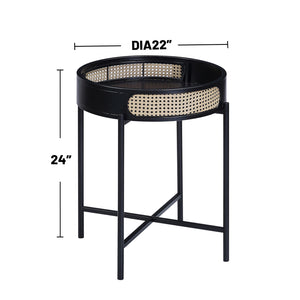 English Elm Round Retro Round End Table with Open Top, Wood Texture & Mesh Border, Black Metal Legs for Stylish Storage B016P323428