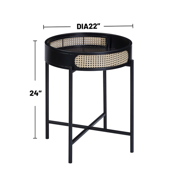 English Elm Round Retro Round End Table with Open Top, Wood Texture & Mesh Border, Black Metal Legs for Stylish Storage B016P323428