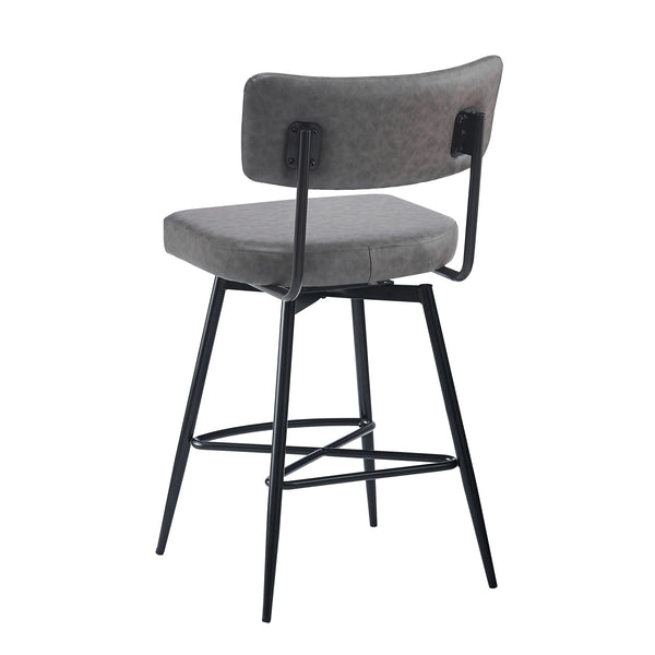 English Elm Christopher Knight Home® - 26''Retro Curved Back Swivel Counter Stools Set of 2 with Bowknot Footrest Smooth PU Leather Comfort Grey N780P199991G