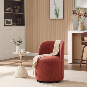 English Elm Set Swivel Barrel Accent Chair Armless Linen Upholstered Compact Seat for Dining Vanity Bedroom Orange W3244P454057