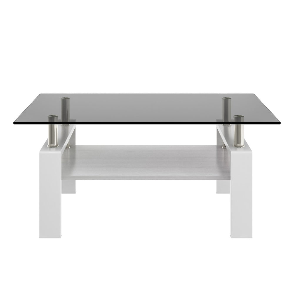 English Elm Rectangle Coffee Table With Gray Tempered Glass Top And Mdf Shelf – Modern Elegance For Living Room W241P181458-GIGA