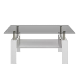 English Elm Rectangle Coffee Table With Gray Tempered Glass Top And Mdf Shelf – Modern Elegance For Living Room W241P181458-GIGA