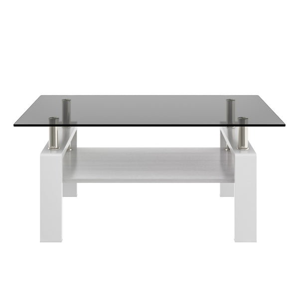 English Elm Rectangle Coffee Table With Gray Tempered Glass Top And Mdf Shelf – Modern Elegance For Living Room W241P181458-GIGA