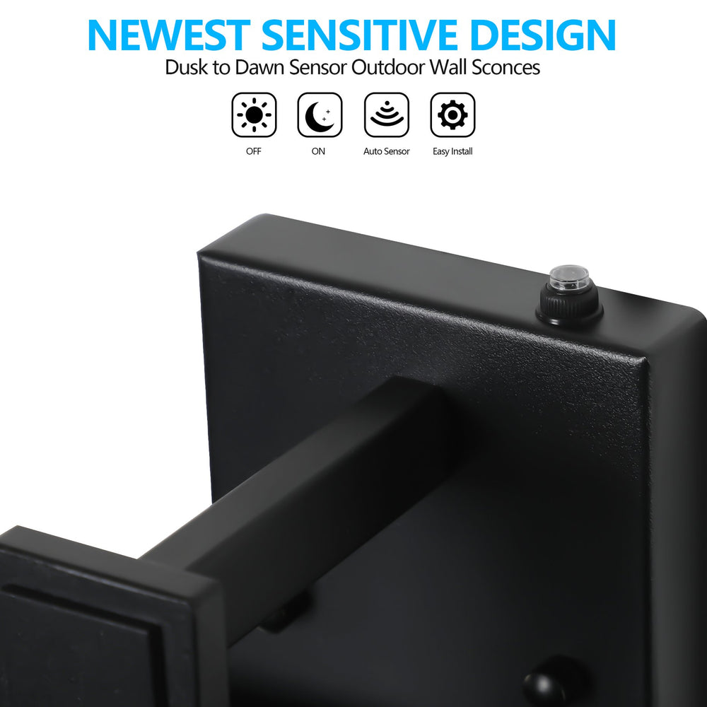 English Elm 20"(H) Modern Outdoor Wall Lanterns Set of 2 Black Aluminum & Clear Glass with Light Sensors, Weatherproof Elegance for Porch W1340P206650