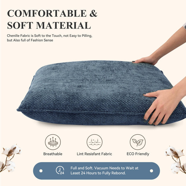 English Elm Accent Chair Mid-Century Rattan Arms Set of 2 with Rubber Wood Legs, Plush Fabric Seat, Cozy Lounge Dark Blue T3950P397482