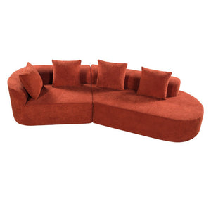 English Elm 116" Curved Sectional Sofa Pearl Fabric Chaise Frameless Sponge Contemporary Living Room Orange N767P388359G
