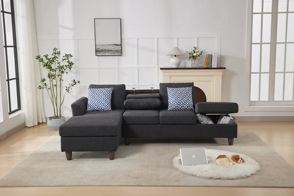 English Elm Hidden Compartment Modular Sectional with Pull Out Drawer and Coordinated Accent Pillows Black+ Gray B2730S00062