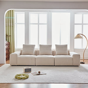 English Elm Luxury Piano Key Chenille Velvet Sofa Solid Wood Frame Three Seat Modern Living Room Beige W1765S00133
