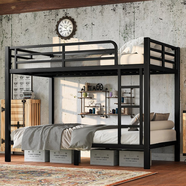 English Elm Metal Twin Over Twin Bunk Bed – Heavy-Duty Steel, Space-Saving Design, No Box Spring Needed, Black Finish W1580P372862