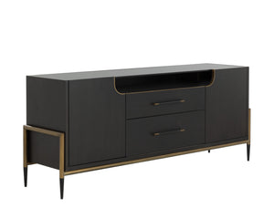Sunpan Weldrick Sideboard - Luxurious Espresso Acacia Wood With Soft Closing Drawers & Elegant Metal Handles Brown Glass ,Wood 112268