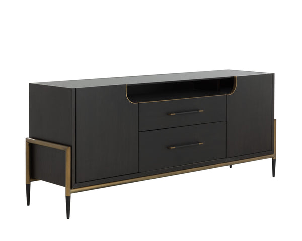 Sunpan Weldrick Sideboard - Luxurious Espresso Acacia Wood With Soft Closing Drawers & Elegant Metal Handles Brown Glass ,Wood 112268