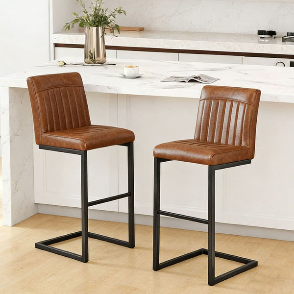 English Elm Faux Leather Counter Stools Set of Two Ergonomic Curved Back Metal Frame Kitchen Seating W5096P400661