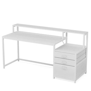 English Elm Sturdy Two-tier Computer Desk with File Cabinet and Monitor Riser for Home Office T3971P450718