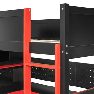 English Elm Full Size Gaming Loft Bed with Led Lighting Desk Shelves and Usb Charging Ports N820S00071J