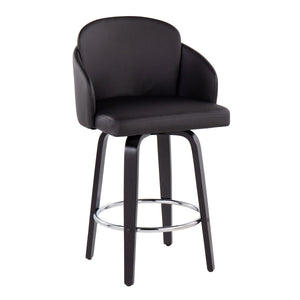 English Elm Dahlia Contemporary Counter Stool Set Of 2 In Black Faux Leather & Wood With Chrome Footrest B202S00222