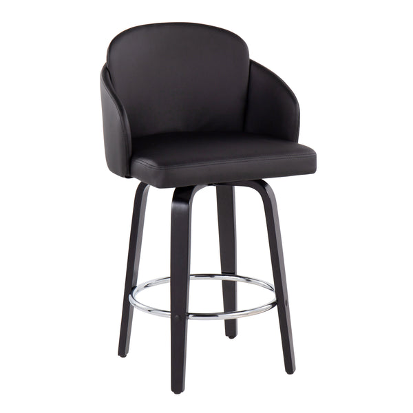 English Elm Dahlia Contemporary Counter Stool Set Of 2 In Black Faux Leather & Wood With Chrome Footrest B202S00222