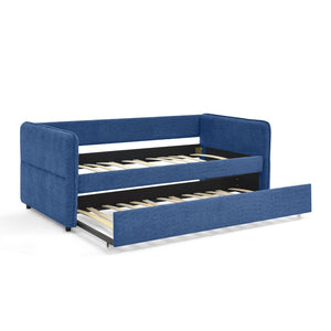 English Elm Daybed Boucle Upholstered Tufted Twin Trundle Sofa for Guest Bedroom Studio Lounge Blue W1413S00173