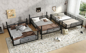 English Elm Twin Triple Metal Bunk Bed Matte Powder Coated Frame with Full Safety Guardrails Black W1580S00580