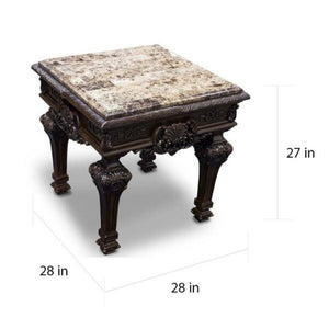 English Elm Solid Cherry Wood End Table with Granite Marble Top Hand Carved Traditional Living Room B011P474465