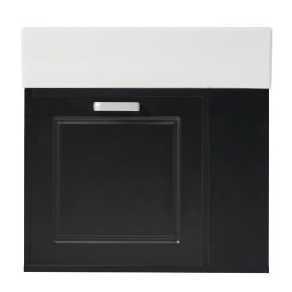 English Elm Christopher Knight Home® - 21.8" Wall-Mounted Bathroom Vanity with Ceramic Sink, Soft-Close Drawer, Adjustable Shelves & Tissue Holder Black N759P292550B