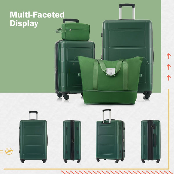 English Elm 2 Piece Abs Hard Shell Spinner Luggage Set with Tsa Lock Expandable Travel Suitcases Green N732P198744F
