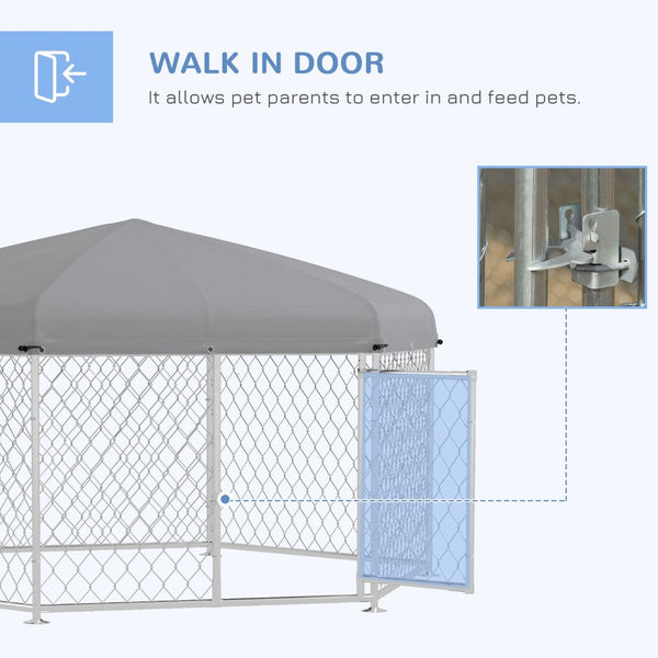 English Elm Pawhut Galvanized Steel Outdoor Dog Run with Uv Roof Lockable Gate for Large Dogs W2225P200785
