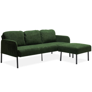 English Elm 3 Seater Modern Polyester Fabric Sofa with Ottoman — Compact Foam Cushions, Stylish Small Space Comfort Green W1164S00031