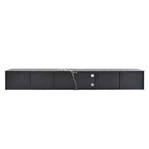 English Elm ON-TREND Modern APP-Controlled LED TV Stand for TVs up to 105" with Faux Marble Top, Tempered Glass Doors, Ample Storage, Cable Management, and High Load Capacity for Living Room Entertainment Center Black N721P171537B