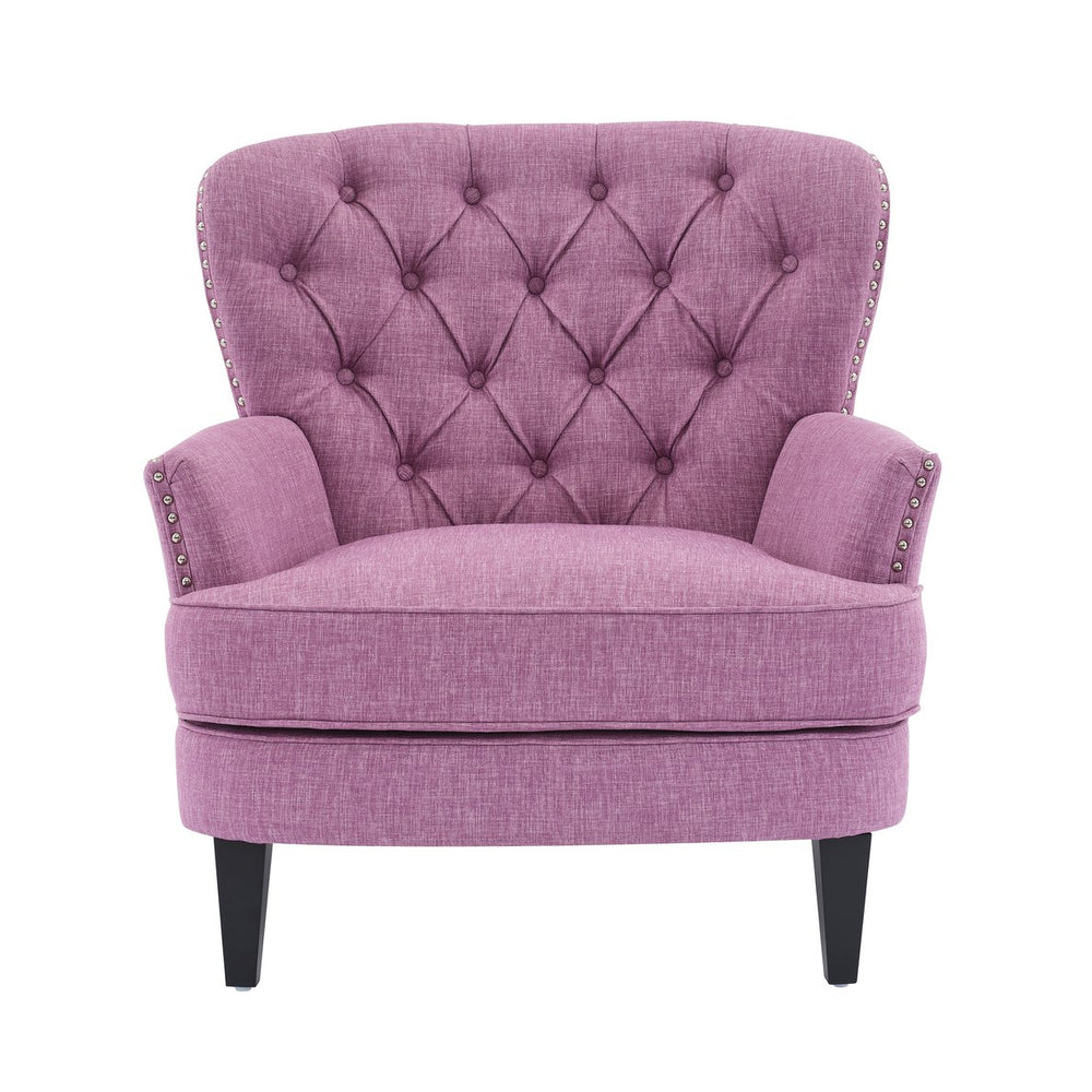 English Elm Christopher Knight Home® - Mirod Vintage Upholstered Lounge Chair with Tufted Back and Nailhead Trim, Solid Wood Legs, Cozy Comfort Pink N760P253374P