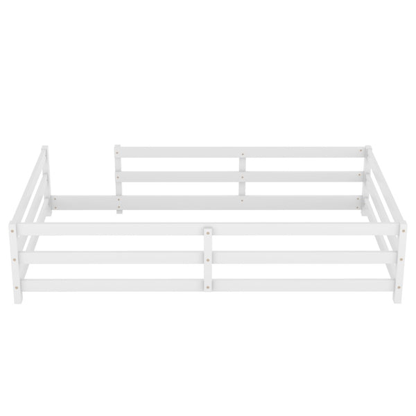 English Elm Twin Montessori Pine Floor Bed with Full Fence Rails for Kids Cozy Bedroom W1820P398987