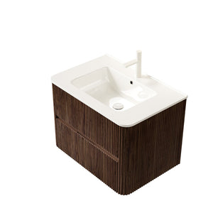 English Elm Noor Oak Veneer Floating Bathroom Vanity with Grooved Plywood Cabinet and Ceramic Basin W2615P386399