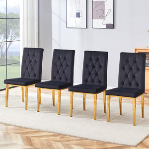 English Elm 4 Piece Dining Chairs.The Gold Metal Legs Complement The Black Velvet, Showcasing A Perfect Blend Of Modern and Classic Elements.Suitable For Various Occasions Such As Kitchens,Conference Rooms, Etc.