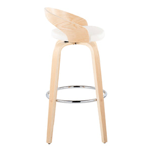 English Elm Grotto 30" Contemporary Fixed-Height Barstool Set Of 2 - Swivel White Faux Leather & Natural Wood B202S00597