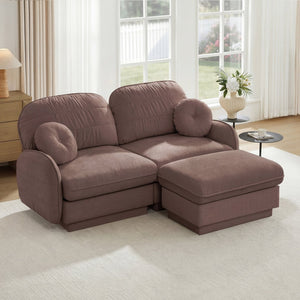 English Elm Chenille Cloud Modular Loveseat with Deep Foam Cushions Quilted Back and Ottoman Rose Dust W714S01775