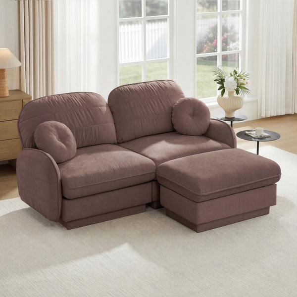 English Elm Chenille Cloud Modular Loveseat with Deep Foam Cushions Quilted Back and Ottoman Rose Dust W714S01775