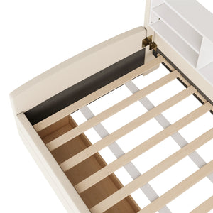 English Elm Twin Velvet Upholstered Platform Bed with Plush Headboard, Underbed Drawers & Hidden Cabinet Storage Beige SF000183AAA