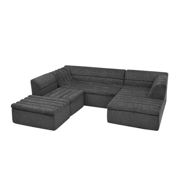English Elm 135" U-shaped Chenille Sectional with Movable Ottoman Four Piece Modular Living Room Sofa Black W1413S00123