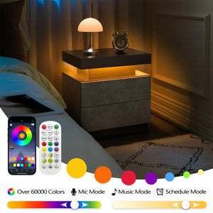 English Elm Nightstand LED Bedside Table with Adjustable Multi-Color Lights, Sleek Modern End Table for Bedroom Black+ Gray 22.83 L x 16.93 W x 7.68 H W2178138727