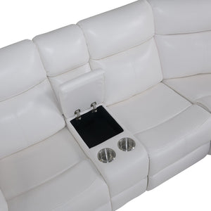 English Elm BLANCHE Plush Upholstered Left Arm Facing Sectional with Pillow-Top Arms, Manual Recline & Console Storage White 51.2 L x 33 W x 25.2 H B201S00381