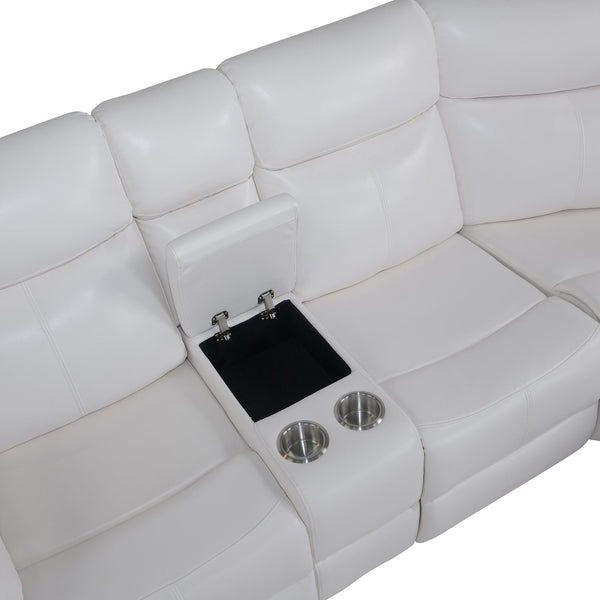 English Elm BLANCHE Plush Upholstered Left Arm Facing Sectional with Pillow-Top Arms, Manual Recline & Console Storage White 51.2 L x 33 W x 25.2 H B201S00381