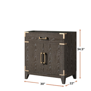 English Elm Brown Oak Single Bath Vanity – 30" W X 22" D, Contemporary Design, Soft-Close, Ample Storage Solutions B2731P259748