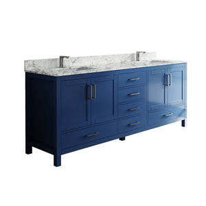 English Elm 83" Freestanding Double Basin Bathroom Vanity Solid Wood Carrara Top Soft Close T3785P383047