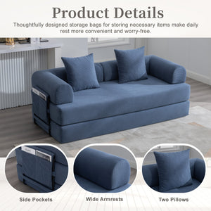 English Elm UNITED modular foldable sofa with metal frame, corduroy upholstery, side pocket & quick assembly convenience Navy W1568P375644